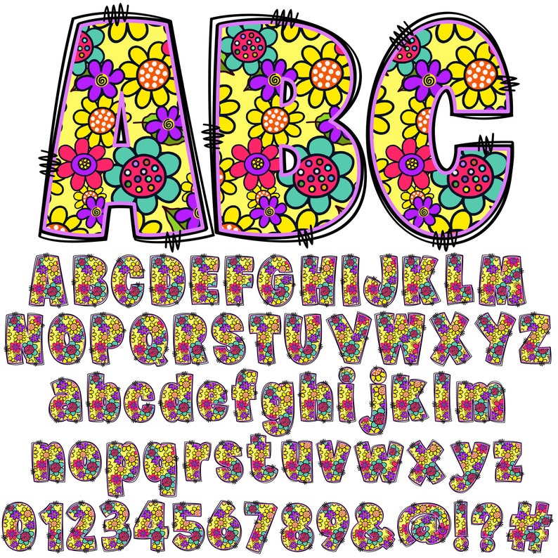 Groovy Spring Letters Spring Alphabet PNG, Groovy Floral Doodle, PNG Letters, Retro Floral ...