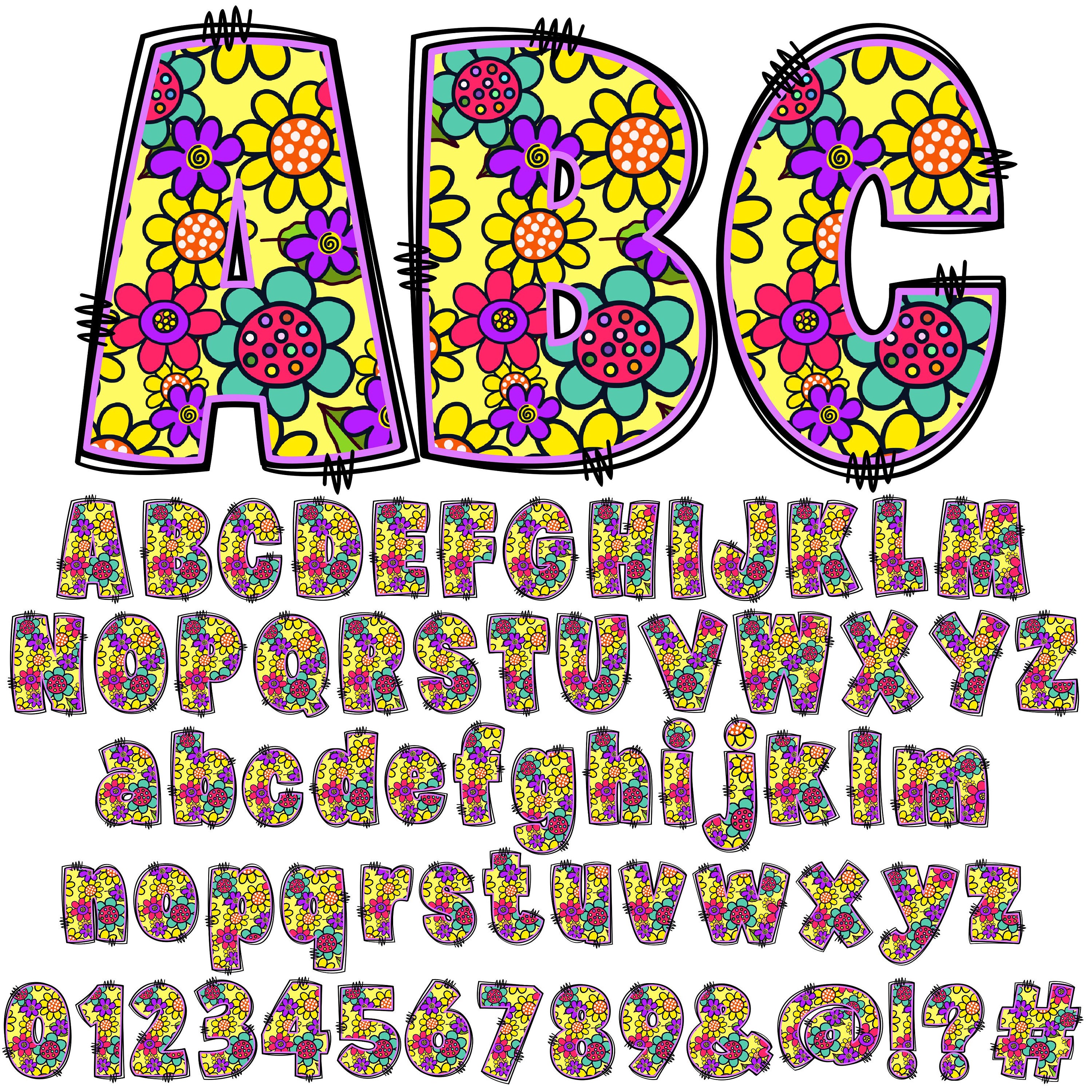 Spring Alphabet PNG, Groovy Floral Doodle, PNG Letters, Retro Floral ...