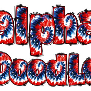 Patriotic Tie Dye PNG, 4th of July, Independence Day, Alpha Doodle, PNG Letters, American Doodle, Alpha Pack, Red Blue Tie Dye, Doodle 3A