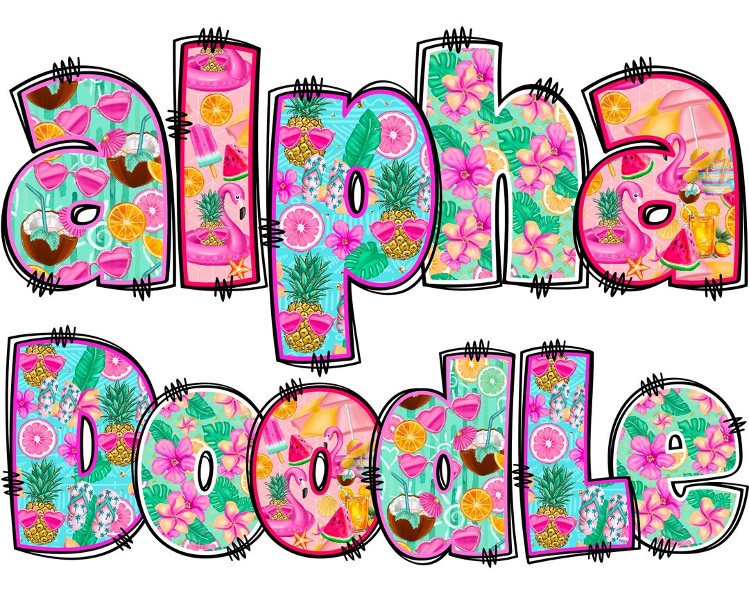 BUNDLE Summer Alphabet PNG, Tropical Doodle, PNG Letters, Fruits Doodle ...