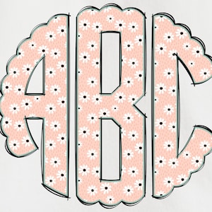 Spring Monogram PNG, Flower Monogram, Spring Floral Monogram, Alpha Doodle, Doodle Monogram, Round Monogram, Circle Scalloped Monogram 1B