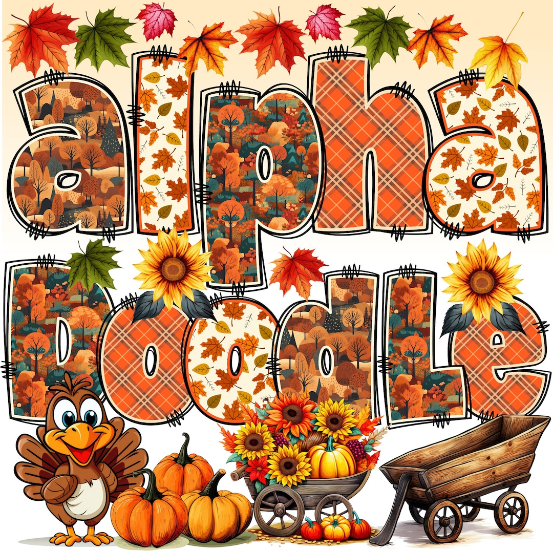 Fall Alphabet Doodle PNG, Autumn Alphabet, Thanksgiving Alpha Doodle