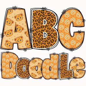 Alfabeto de león (PNG), letras de tigre (PNG), letras de cachorro de león, garabato de león bebé, garabato de estampado animal, letras de estampado animal, garabato alfa 81