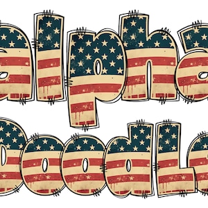 Patriotic Vintage Alphabet PNG, 4th of July, Independence Day, Alpha Doodle, PNG Letters, American Doodle, Alpha Pack, US Flag, Doodle 11A