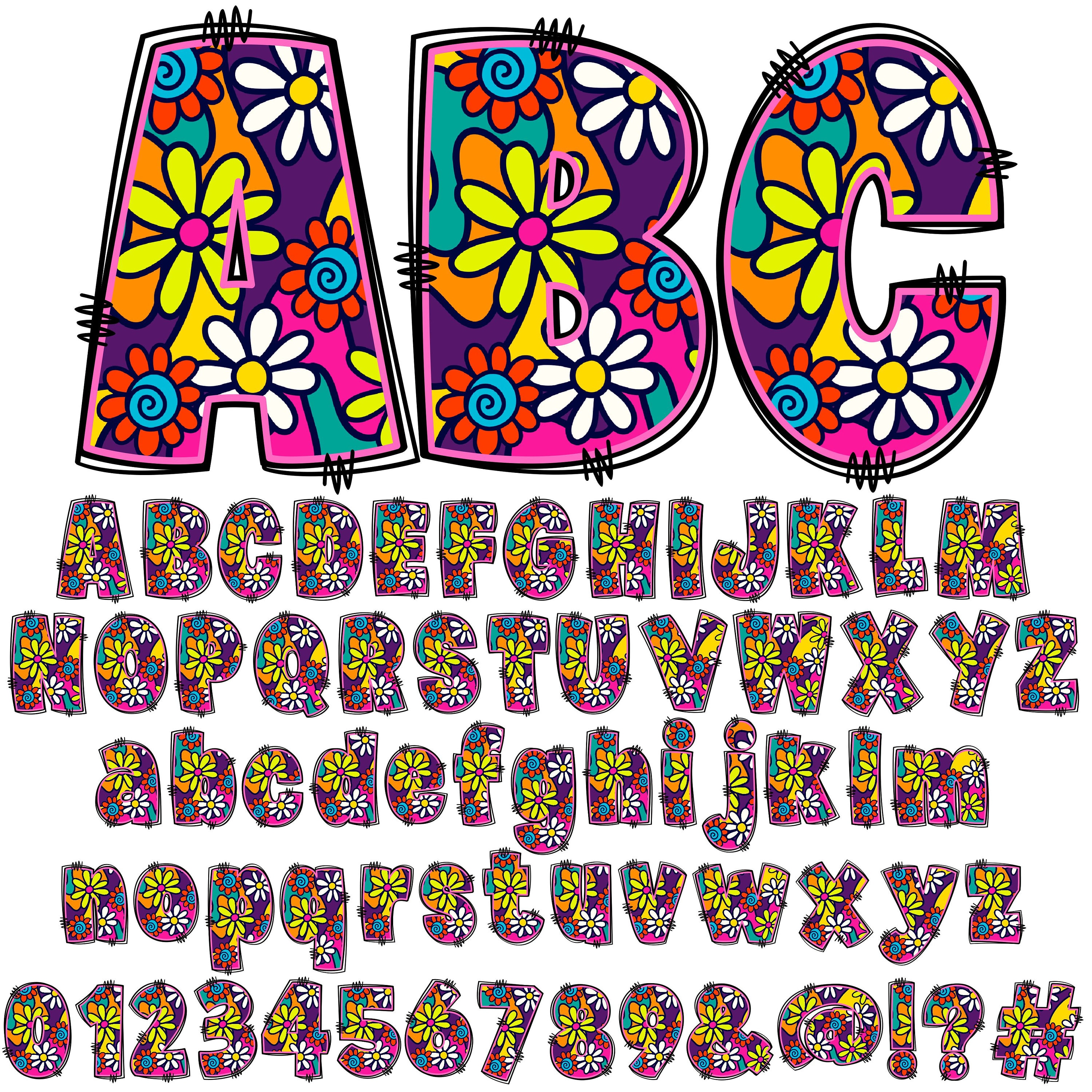 Spring Alphabet PNG, Retro Floral Doodle, PNG Letters, Groovy Doodle ...