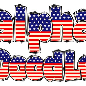 Patriotic Alphabet PNG, 4th of July, Independence Day, Alpha Doodle, PNG Letters, American Doodle, Alpha Pack, US Flag, American, Doodle 2A