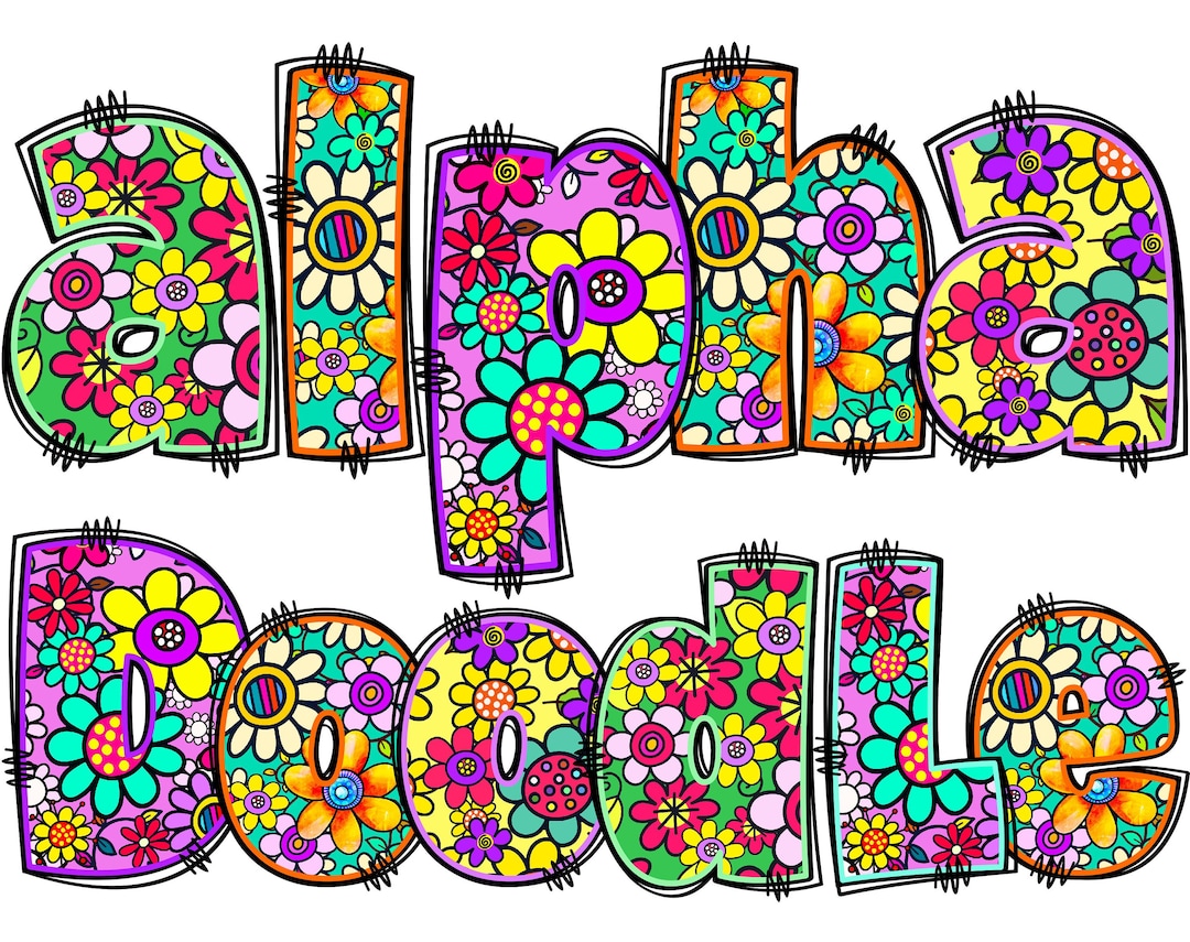 BUNDLE Spring Alphabet PNG, Groovy Floral Doodle, PNG Letters, Retro ...