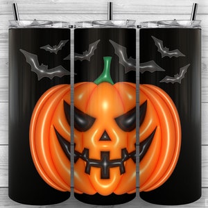 Inflated Halloween Jack-O&#39;-Lantern Tumbler, 20oz Skinny Tumbler PNG, Sublimation Design, Tumbler Wrap, Straight Tapered, Inflated Design 301