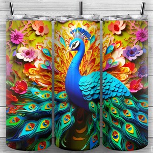 Peacock Tumbler Design, Peacock Tumbler, 20oz Skinny Tumbler PNG, Sublimation Design, Tumbler Wrap, Straight Tapered, Design 211