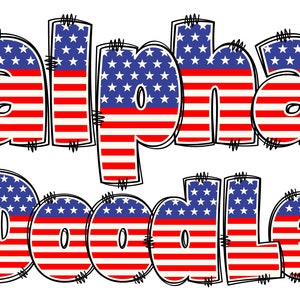 Patriotic Alphabet PNG, 4th of July, Independence Day, Alpha Doodle, PNG Letters, American Doodle, Alpha Pack, US Flag, American, Doodle 7A