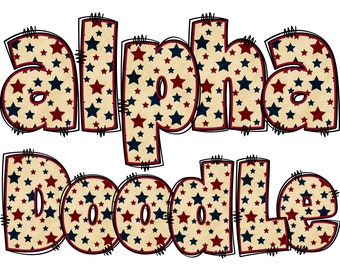 Patriotic Vintage Alphabet PNG, 4th of July, Independence Day, Alpha Doodle, PNG Letters, American Doodle, Alpha Pack, Stars, Doodle 10B