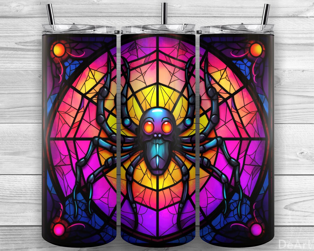 Halloween Spider Tumbler, Stained Glass Spider, 20oz Skinny Tumbler PNG ...