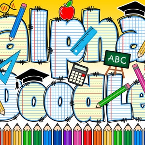 BUNDLE Back to School Alphabet PNG, School Letters, PNG Letters, School Doodle, Back to School Doodle, Alpha Doodle, Clipart 24