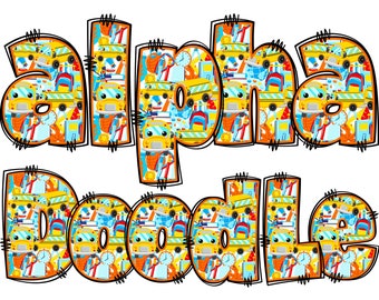 Back to School Alphabet PNG, School Letters, PNG Letters, School Alpha Doodle, Back to School Doodle, School Doodle, Alpha Pack Doodle 19B