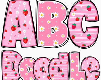 Summer Alphabet Bundle PNG, Strawberry PNG Letters, Summer Alphabet, Strawberry Doodle, Summer Doodle, Strawberry Letters, Alpha Doodle 2