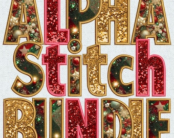 Christmas Faux Embroidery Glitters Alphabet Bundle PNG, Glitter Alphabet, Glitter Letters, Alpha Doodle, Varsity Patches, Alpha Pack 3FE