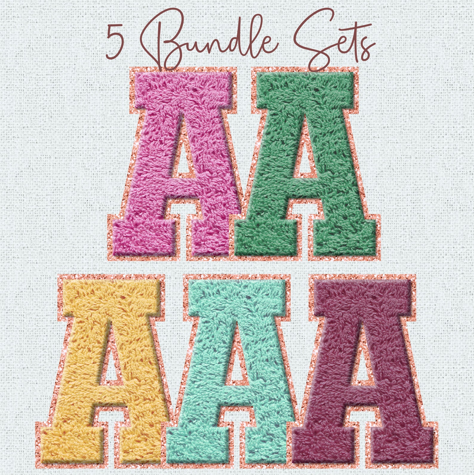Faux Chenille Alphabet Bundle PNG, Varsity Letters Patches, Pastel ...