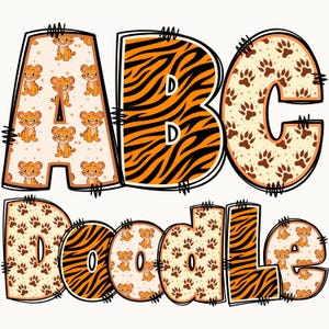 Tiger Alphabet Bundle PNG,  Tiger PNG Letters, Tiger Alphabet, Tiger Doodle, Animal Print Doodle, Tiger Paws Print Letters, Alpha Doodle 80