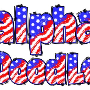 Patriotic Alphabet PNG, 4th of July, Independence Day, Alpha Doodle, PNG Letters, American Doodle, Alpha Pack, US Flag,  Doodle 1C
