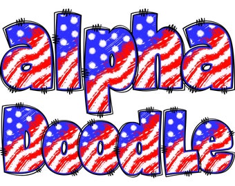 Vaterländisches Alphabet PNG, 4. Juli, Unabhängigkeitstag, Alpha Doodle, PNG Buchstaben, Amerikanisches Gekritzel, Alpha Pack, US-Flagge, Gekritzel 1C