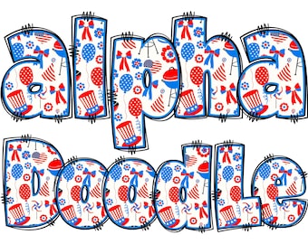 Patriotic Alphabet PNG, July 4th,  Independence Day, July 4th Party, Alpha Doodle, Patriotic Letters, American Doodle, Alpha Pack 6D