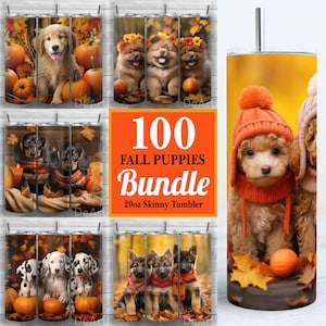 100 Fall Puppies Tumbler Bundle, Fall Puppies Tumbler Bundle, Autumn Bundle, 20oz Skinny Tumbler PNG, Sublimation, Tumbler Wrap, Bundle 2