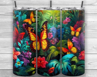 Butterflies Tumbler Design, Butterflies Tumbler, 20oz Skinny Tumbler PNG, Sublimation Design, Tumbler Wrap, Straight Tapered, Design 103
