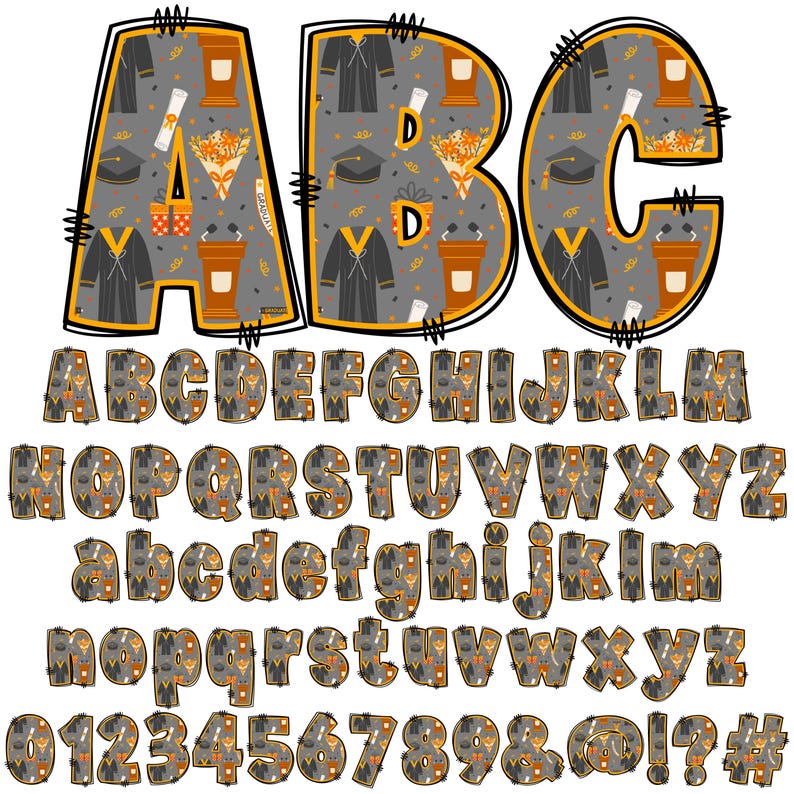 Graduation Alphabet PNG BUNDLE, School Letters, 3 Set Letters ...