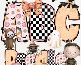 BUNDLE Halloween Alphabet PNG, 3 Sets Halloween Letters, PNG Letters, Halloween Alphabet, Coquette Preppy Halloween Letters, Alpha Doodle 87