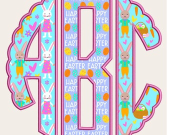Easter Monogram Bundle, Faux Embroidery Alphabet PNG, Easter Monogram, Spring Monogram, Easter Doodle, Doodle Monogram, Round Monogram, CS8