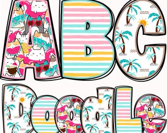 Summer Alphabet Bundle PNG, Summer Letters, PNG Letters, 3 Sets, Summer Alphabet Doodle, Beach Doodle, Summer Doodle, Alpha Doodle 4