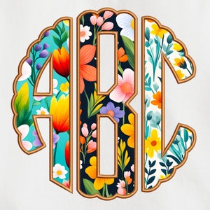Pacote de Monogramas de Primavera, Alfabeto Bordado Falso PNG, 3 Conjuntos, Monograma de Flor, Monograma Floral de Primavera, Monograma de Rabisco, Monograma Redondo, CS7