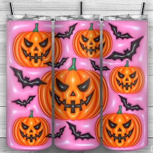 Inflated Halloween Jack-O&#39;-Lantern Tumbler, 20oz Skinny Tumbler PNG, Sublimation Design, Tumbler Wrap, Straight Tapered, Inflated Design 313