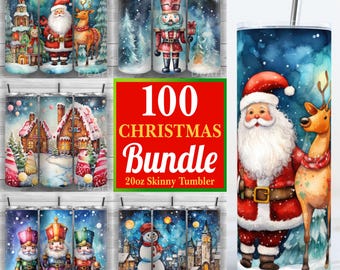100 Christmas Tumbler Bundle, Christmas Tumbler Bundle, Winter Bundle, 20oz Skinny Tumbler PNG, Sublimation, Tumbler Wrap, Bundle 4