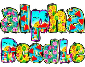 BUNDLE Summer Alphabet PNG, Tropical Doodle, PNG Letters, Beach Letters ...