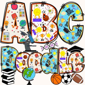 BUNDLE Back to School Alphabet PNG, School Letters, 3 Sets Alphabet, School Alphabet, School Doodle, Back to School Doodle, Alpha Doodle 67