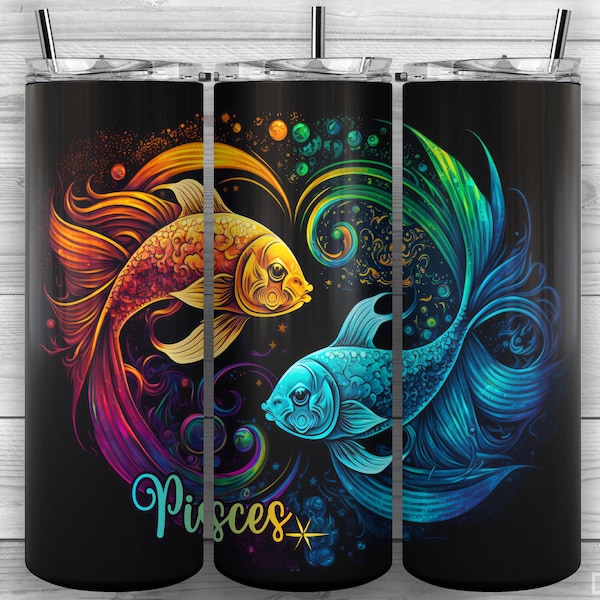 Pisces Zodiac Sign, Astrological Signs, 20oz Skinny Tumbler PNG, Sublimation Design, Tumbler Wrap, Straight Tapered, Tumbler Design 20