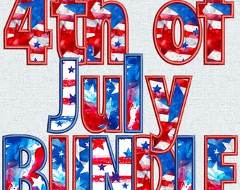 Faux Embroidery Alphabet BUNDLE, Patriotic Glitter Letters PNG, 4th of July, Independence Day, Alpha Doodle, USA Flag, Alpha Pack 16FE