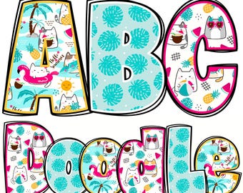 Summer Alphabet Bundle PNG, Summer Letters, PNG Letters, 3 Sets, Summer Alphabet Doodle, Beach Doodle, Summer Doodle, Alpha Doodle 3