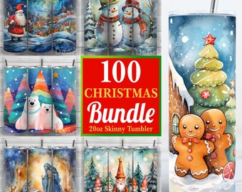 100 Christmas Tumbler Bundle, Christmas Tumbler Bundle, Winter Bundle, 20oz Skinny Tumbler PNG, Sublimation, Tumbler Wrap, Bundle 12