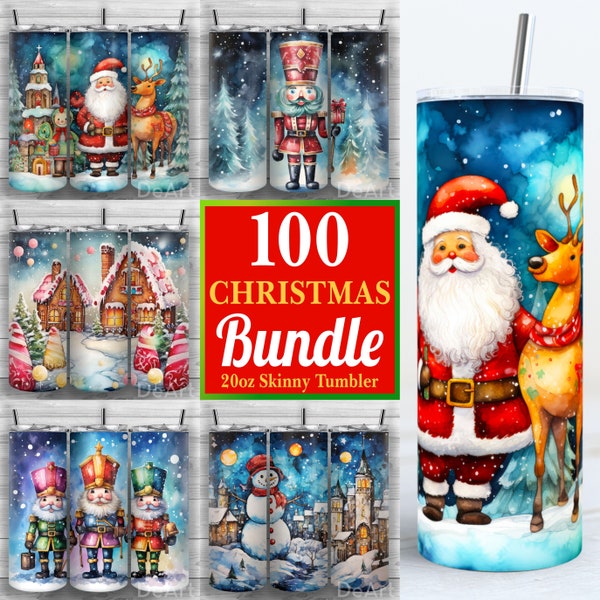 100 Christmas Tumbler Bundle, Christmas Tumbler Bundle, Winter Bundle, 20oz Skinny Tumbler PNG, Sublimation, Tumbler Wrap, Bundle 4