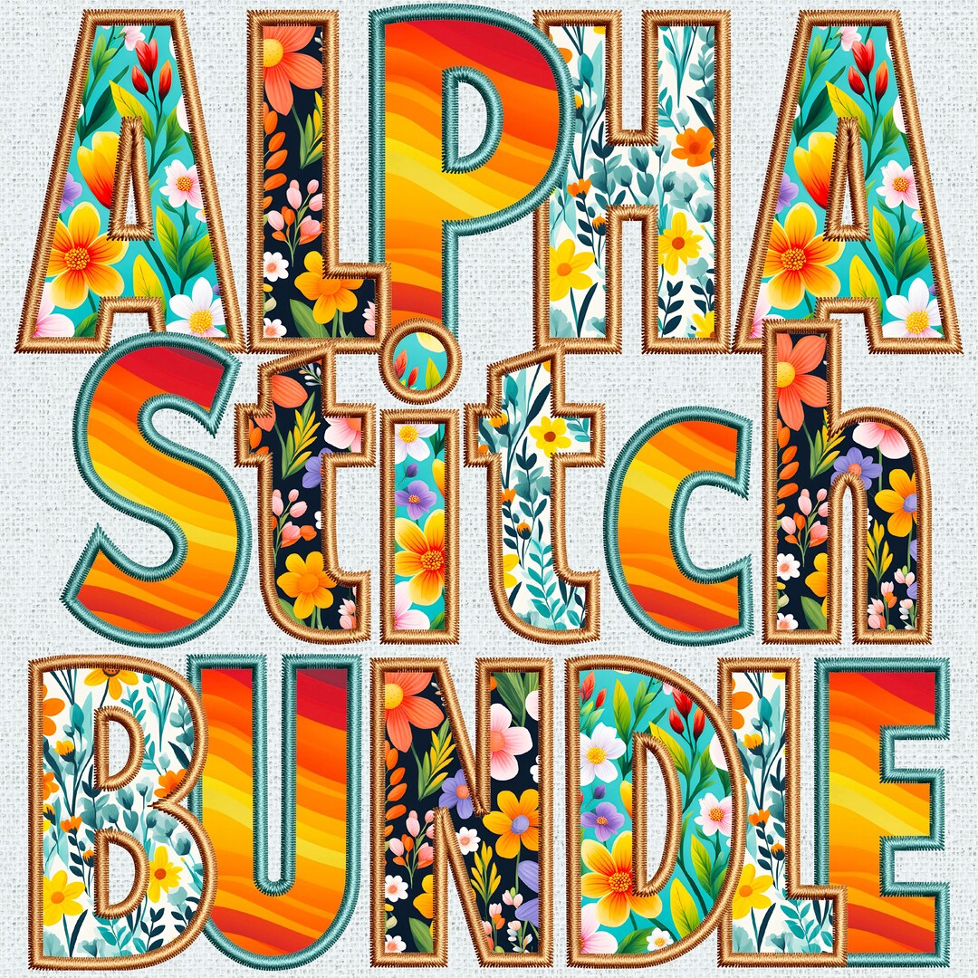 Spring Faux Embroidery Alphabet Bundle PNG, Flowers Alphabet, Summer ...