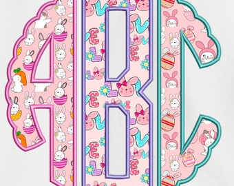 Easter Monogram Bundle, Faux Embroidery Alphabet PNG, Easter Monogram, Spring Monogram, Easter Doodle, Doodle Monogram, Round Monogram, CS9