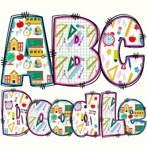 BUNDLE Back to School Alphabet PNG, School Letters, 3 Sets Alphabet, School Alphabet, School Doodle, Back to School Doodle, Alpha Doodle 66