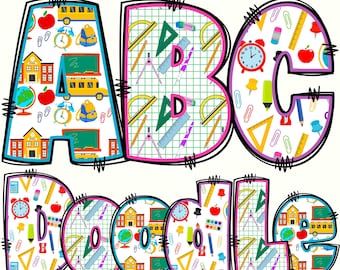 PAQUETE Alfabeto PNG de regreso a clases, Letras escolares, 3 conjuntos de alfabeto, Alfabeto escolar, Doodle escolar, Doodle de regreso a clases, Doodle alfa 66