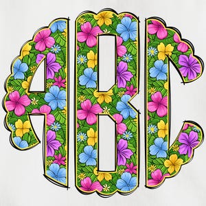 Spring Monogram PNG, Flower Monogram, Spring Floral Monogram, Alpha Doodle, Doodle Monogram, Round Monogram, Circle Scalloped Monogram 19B