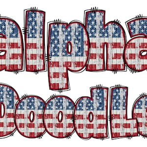 Patriotic Alphabet PNG, 4th of July, Independence Day, Alpha Doodle, PNG Letters, American Doodle, Alpha Pack, US Flag, American, Doodle 13A