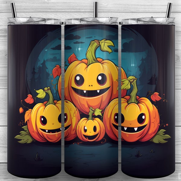 Carved Pumpkins Tumbler, Jack-O'-Lanterns, Pumpkins, 20oz Skinny Tumbler PNG, Sublimation Design, Tumbler Wrap, Straight Tapered, Design 229