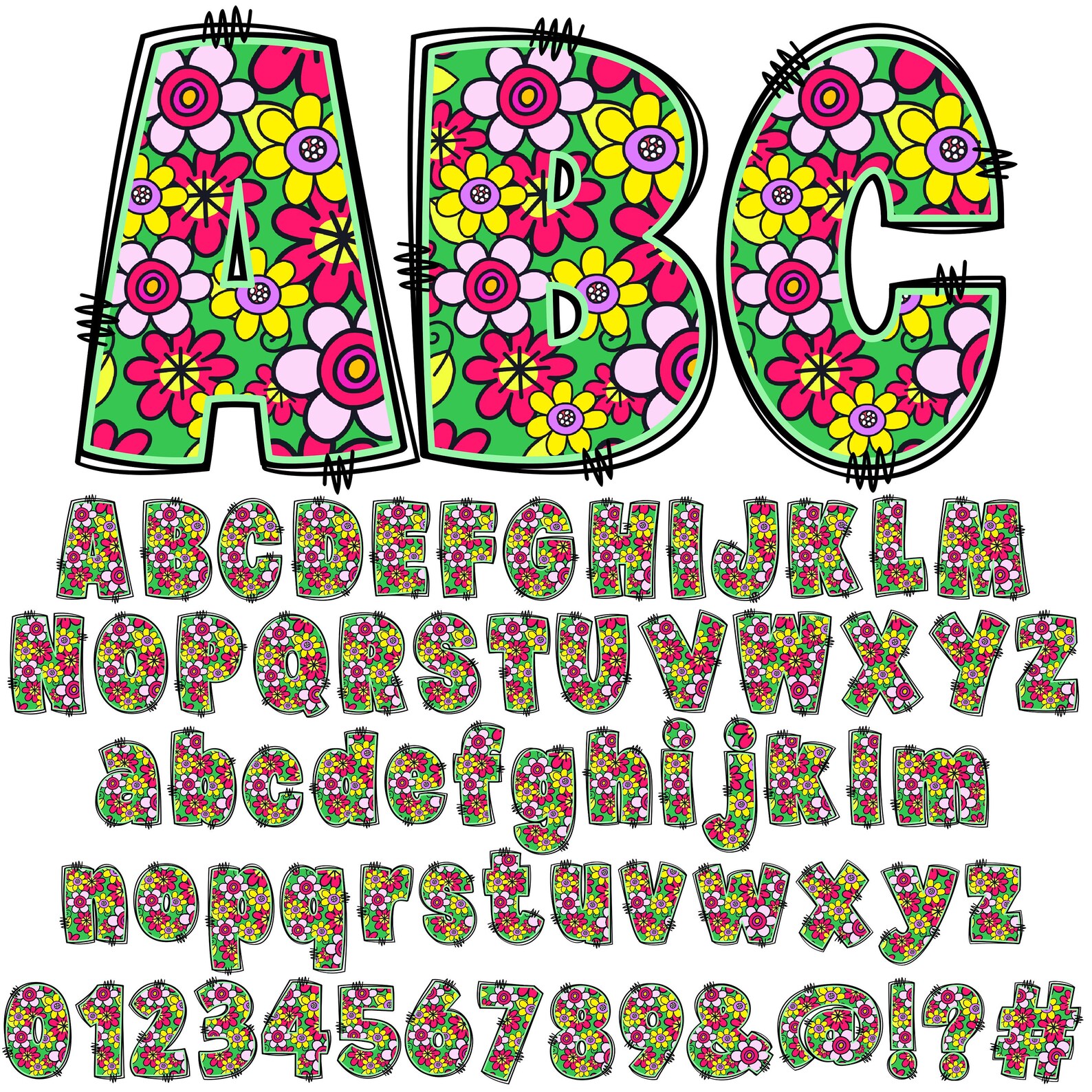 Spring Alphabet Letters BUNDLE Spring Alphabet PNG, Groovy Floral Doodle, PNG Letters, Retro ...