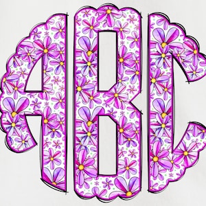 Spring Monogram PNG, Flower Monogram, Spring Floral Monogram, Alpha Doodle, Doodle Monogram, Round Monogram, Circle Scalloped Monogram 4C
